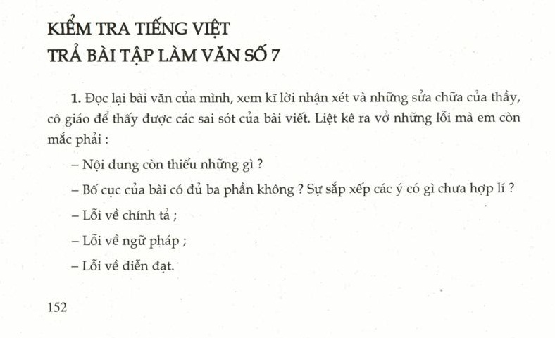 Kiểm tra Tiếng Việt Trả bài tập làm văn số 7